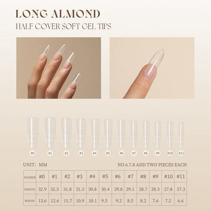 Gulauri Half Cover Soft Gel Tips - Long Almond 240pce