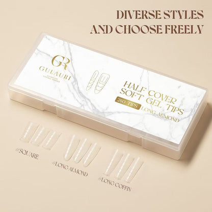 Gulauri Half Cover Soft Gel Tips - Long Almond 240pce