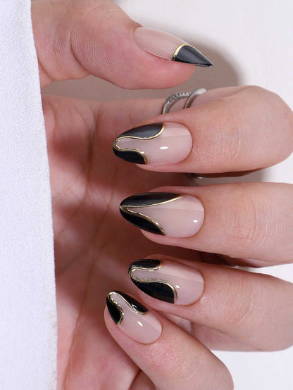 Press On Gel Nails - Black Dior
